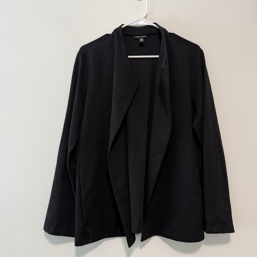 Eileen Fisher Flex Tencel Ponte Open Cardigan Unstructured Blazer Black Large